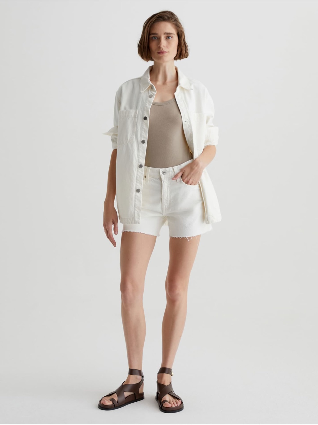 Ag Adriano Goldschmied Halle Cut-Off Distressed Denim Shorts White Size 32